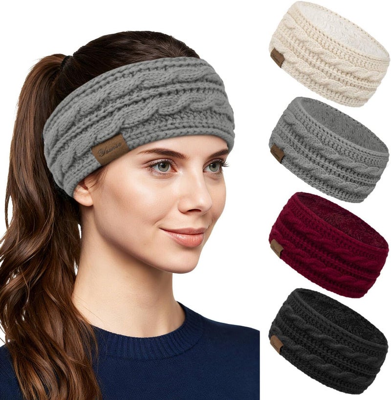 YSense 4 Pack Womens Ear Warmer Headband, Cable Knit Winter Headbands Fleece Lined Ear Warmers Stocking Stuffers for Women - Image 1
